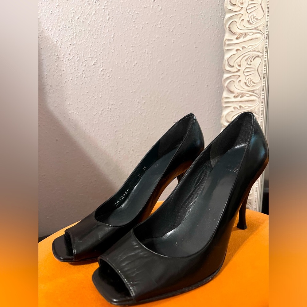 Stuart Weitzman Black Peep Toe Heels